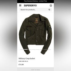SUPERDRY Women’s Military Crop Jacket - Size 8 US, 12 UK, EU 40